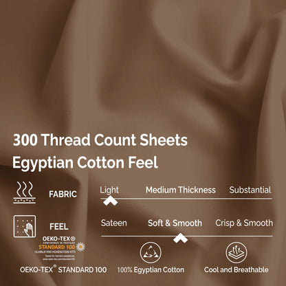 Egyptian Cotton 300 Thread Count Solid Deep Pocket Sheet Set - Taupe