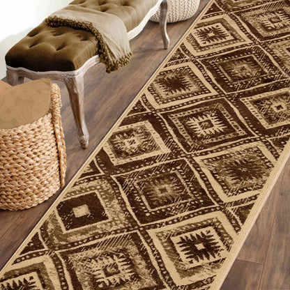 Losange Farmhouse Southwestern Diamonds Indoor Area Rug or Runner - Taupe