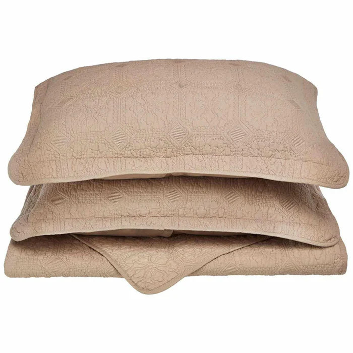 Corrington Fine Stitch Cotton Quilt Set -Taupe