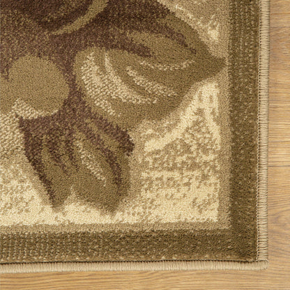 Rinceau Traditional Oversized Floral Border Indoor Area Rug or Runner - Taupe