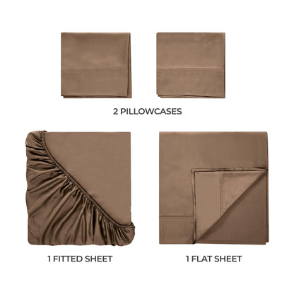 Egyptian Cotton 300 Thread Count Solid Deep Pocket Sheet Set - Taupe