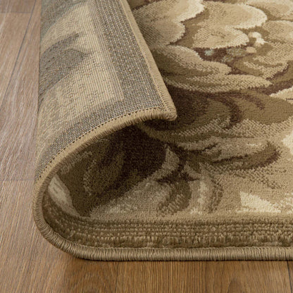 Rinceau Traditional Oversized Floral Border Indoor Area Rug or Runner - Taupe