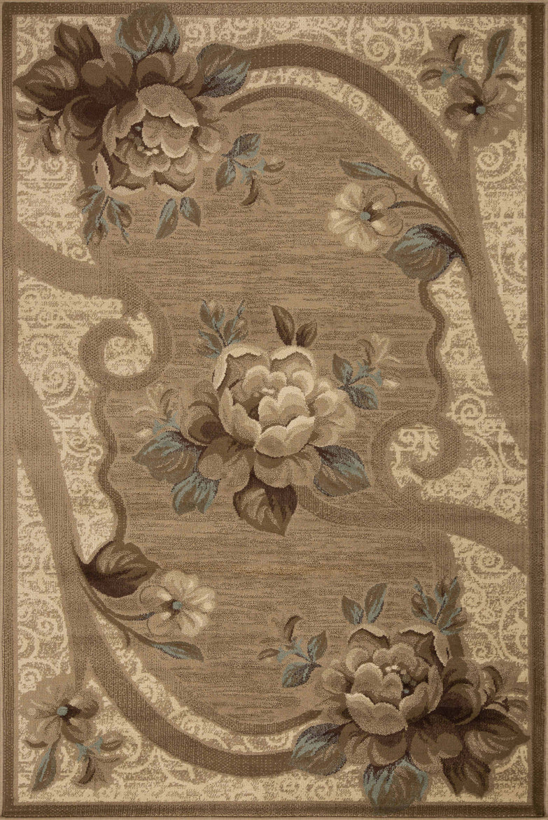 Rinceau Traditional Oversized Floral Border Indoor Area Rug or Runner - Taupe