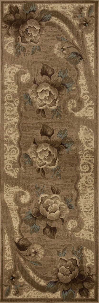 Rinceau Traditional Oversized Floral Border Indoor Area Rug or Runner - Taupe