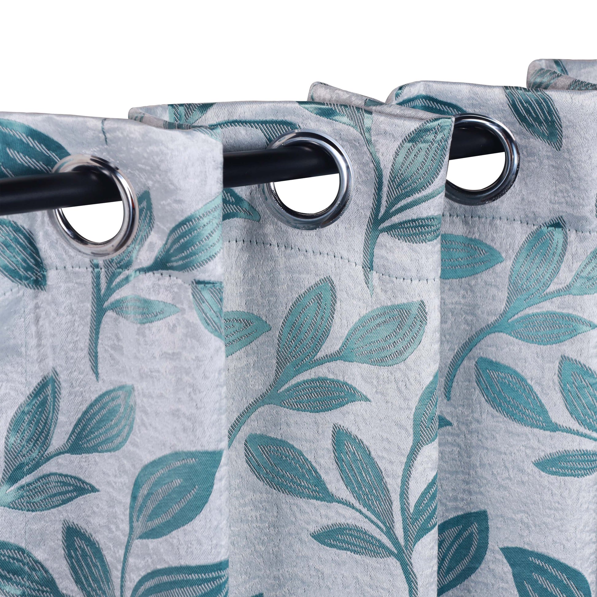 Leaves Machine Washable Room Darkening Blackout Curtains, Set of 2 - Teal