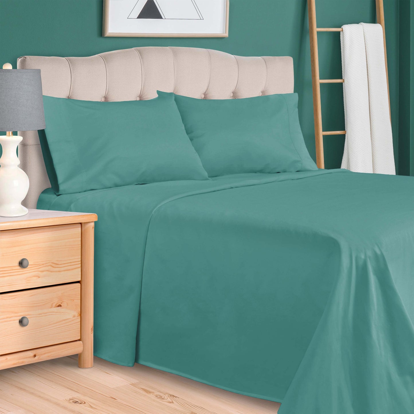Egyptian Cotton 300 Thread Count Solid Deep Pocket Sheet Set - Teal