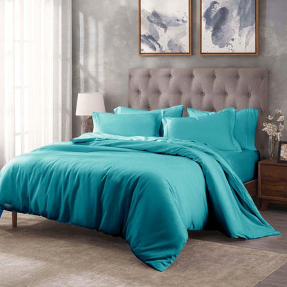 Egyptian Cotton 400 Thread Count Solid Duvet Cover Set - Teal