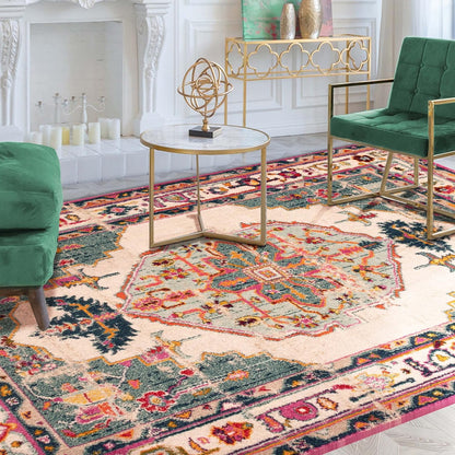Deliana Oriental Distressed Geometric Medallion Indoor Area Rug - Teal