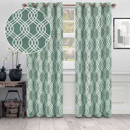 Ribbon Trellis Washable Room Darkening Blackout Curtains, Set of 2