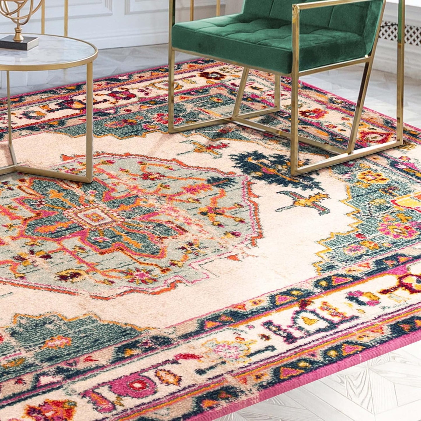 Deliana Oriental Distressed Geometric Medallion Indoor Area Rug - Teal