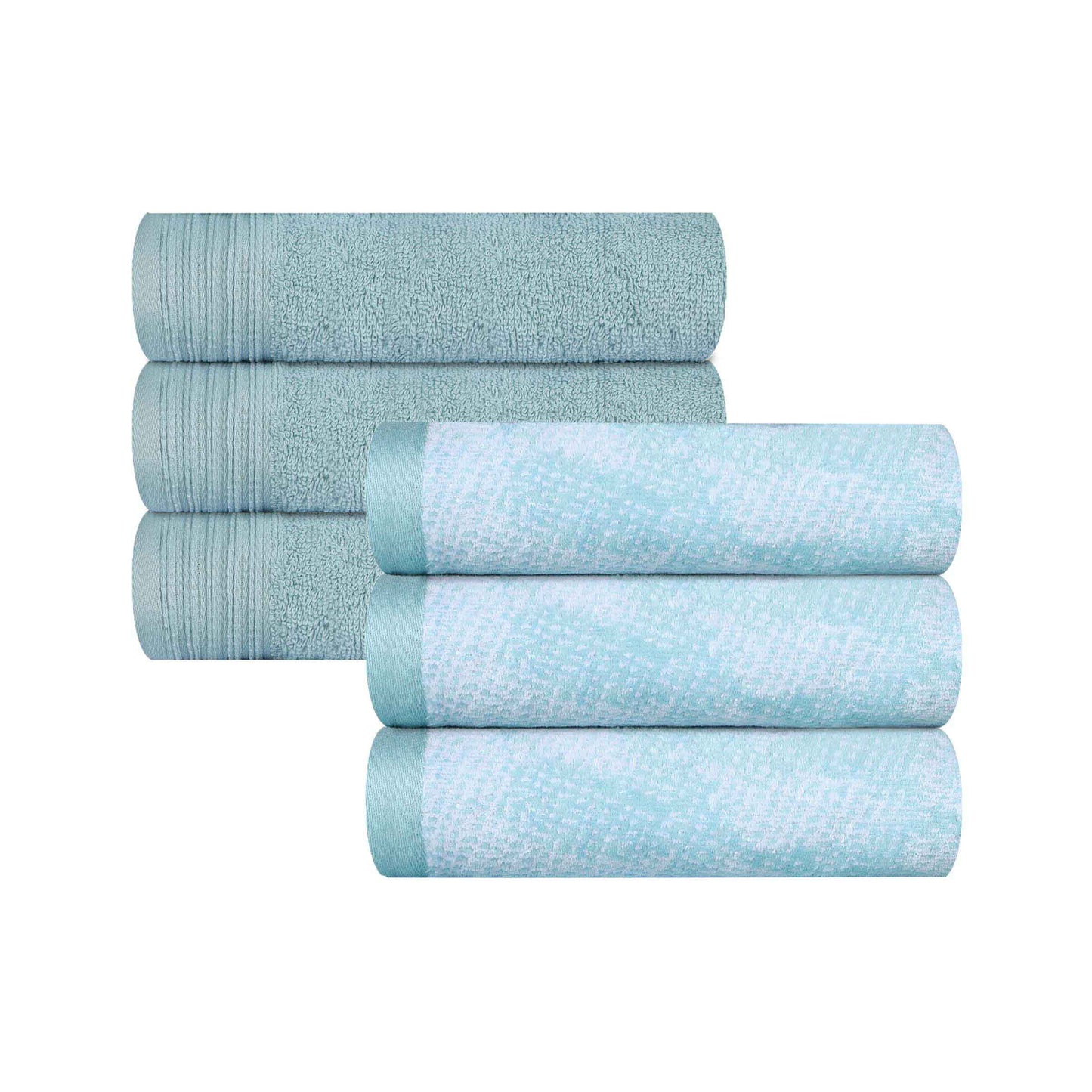 Cotton Marble and Solid Medium Weight Hand Towel Set of 6 - Teal