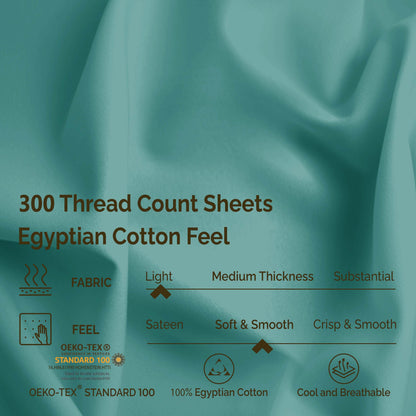 Egyptian Cotton 300 Thread Count Solid Deep Pocket Sheet Set - Teal