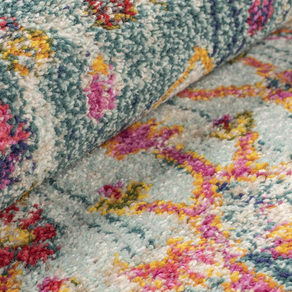 Deliana Oriental Distressed Geometric Medallion Indoor Area Rug - Teal