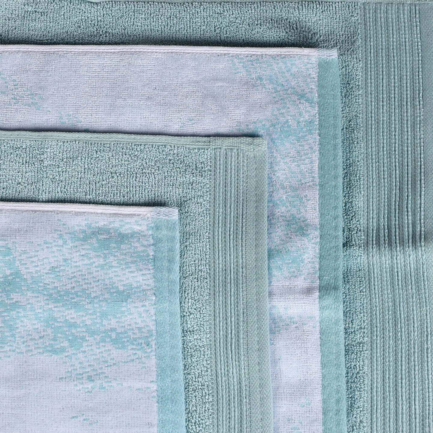 Cotton Marble and Solid Medium Weight Face Towel/ Washcloth Set of 12 - Teal