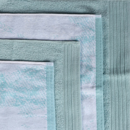 Cotton Marble and Solid Medium Weight Face Towel/ Washcloth Set of 12 - Teal