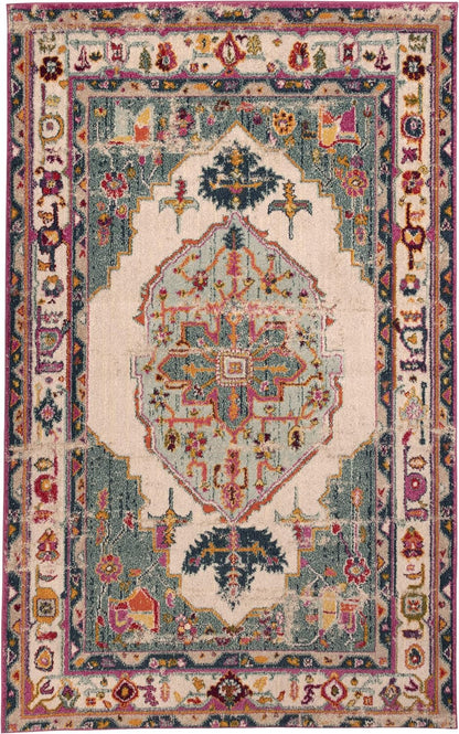 Deliana Oriental Distressed Geometric Medallion Indoor Area Rug - Teal
