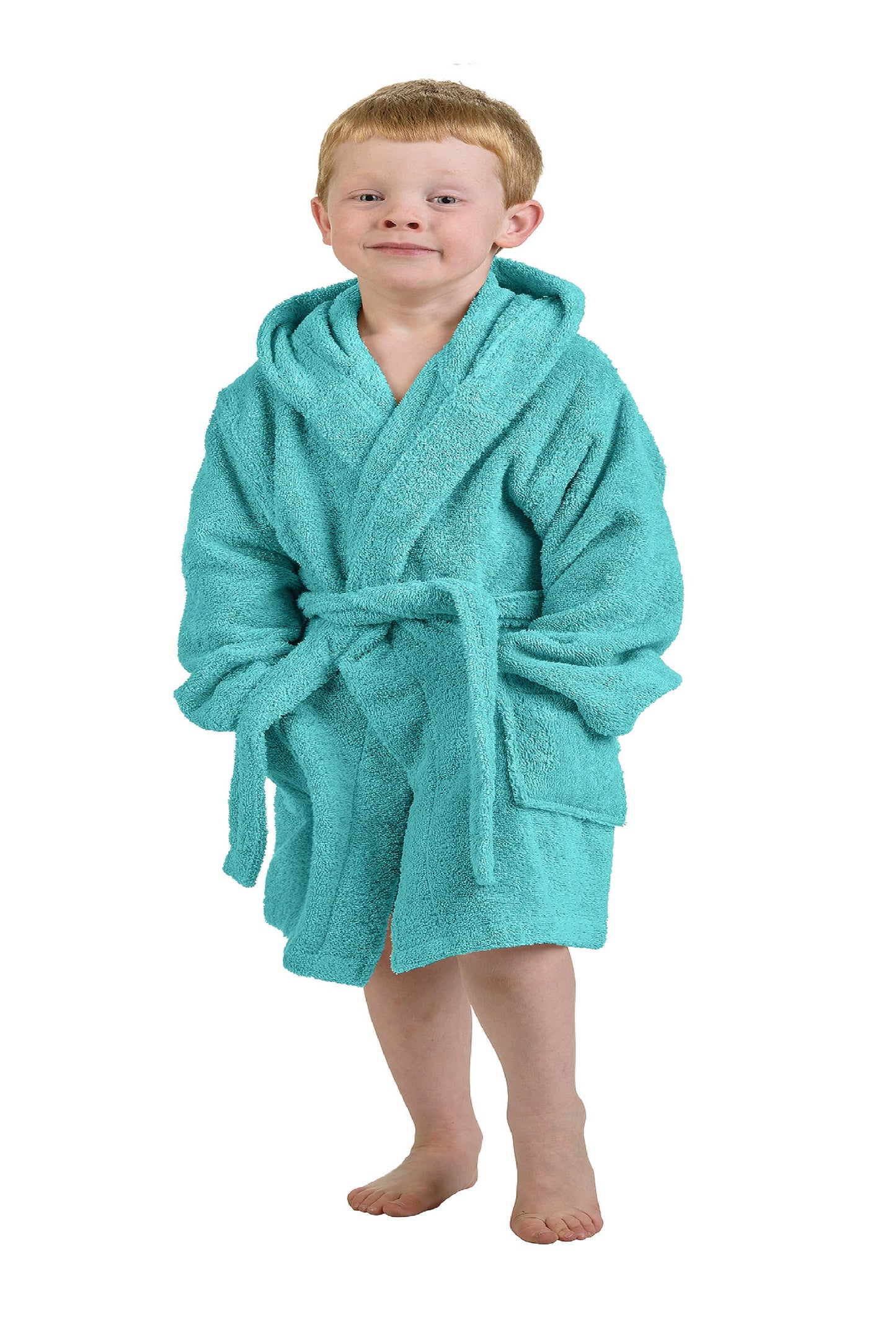 Cotton Ultra-Soft Terry Lightweight Kids Unisex Hooded Bathrobe - Teal