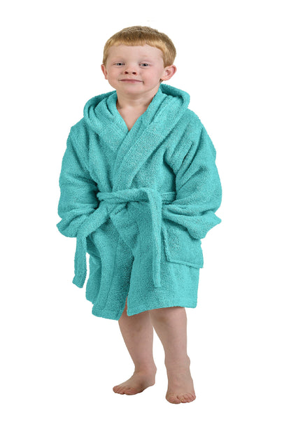 Cotton Ultra-Soft Terry Lightweight Kids Unisex Hooded Bathrobe - Teal