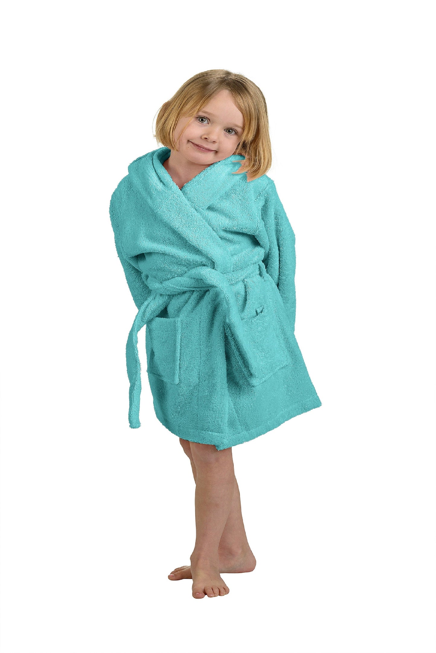 Cotton Ultra-Soft Terry Lightweight Kids Unisex Hooded Bathrobe - Teal