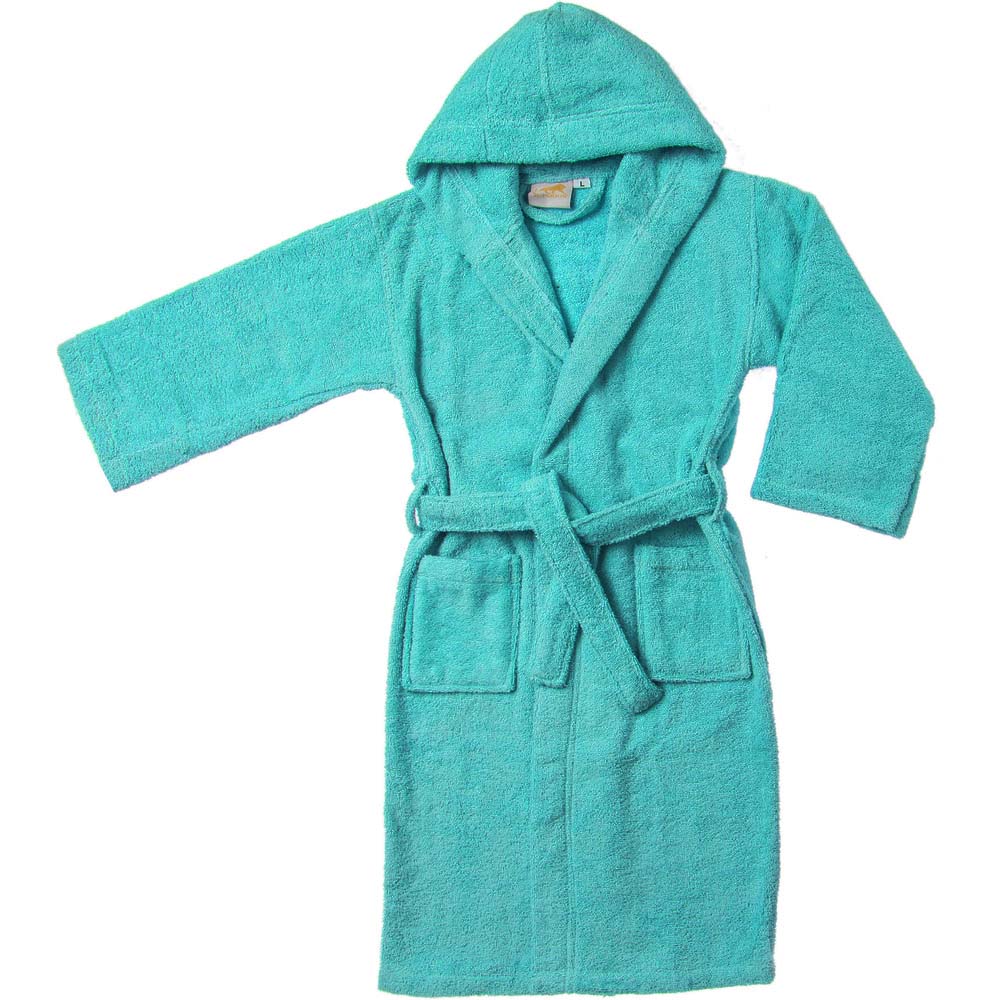 Cotton Ultra-Soft Terry Lightweight Kids Unisex Hooded Bathrobe - Teal