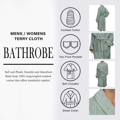 Cotton Ultra-Soft Terry Adult Unisex Lightweight Luxury Bathrobe - Sage