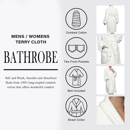 Cotton Ultra-Soft Terry Adult Unisex Lightweight Luxury Bathrobe - White