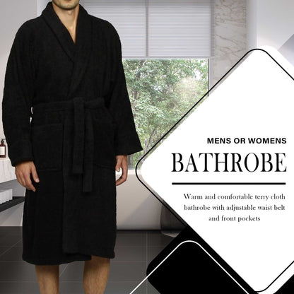 Cotton Ultra-Soft Terry Adult Unisex Lightweight Luxury Bathrobe - Black