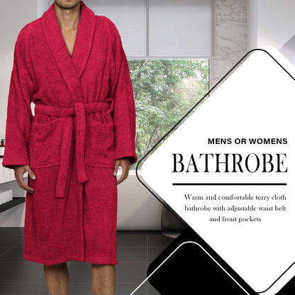 Cotton Ultra-Soft Terry Adult Unisex Lightweight Luxury Bathrobe - Cranberry