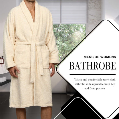 Cotton Ultra-Soft Terry Adult Unisex Lightweight Luxury Bathrobe - Ivory