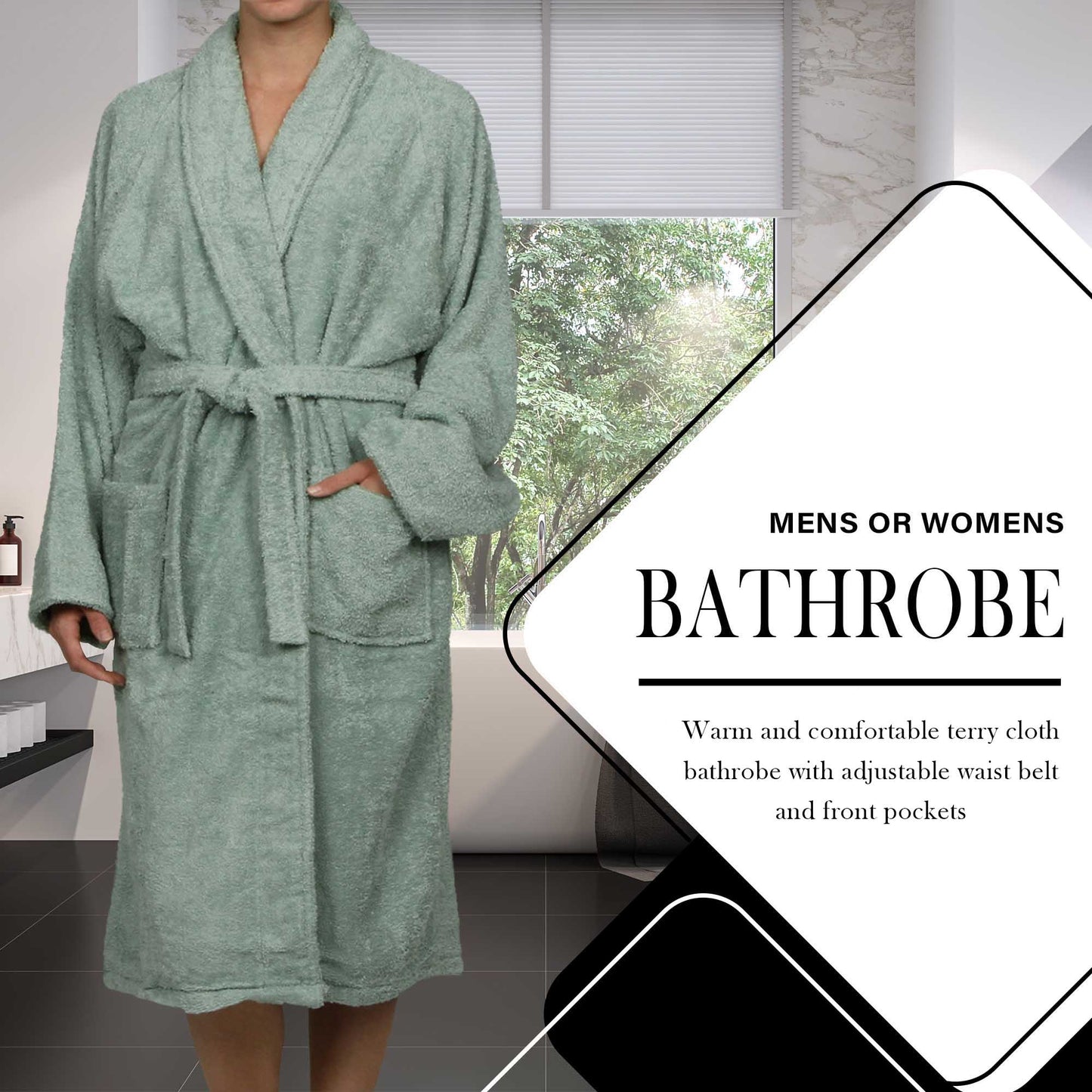 Cotton Ultra-Soft Terry Adult Unisex Lightweight Luxury Bathrobe - sage