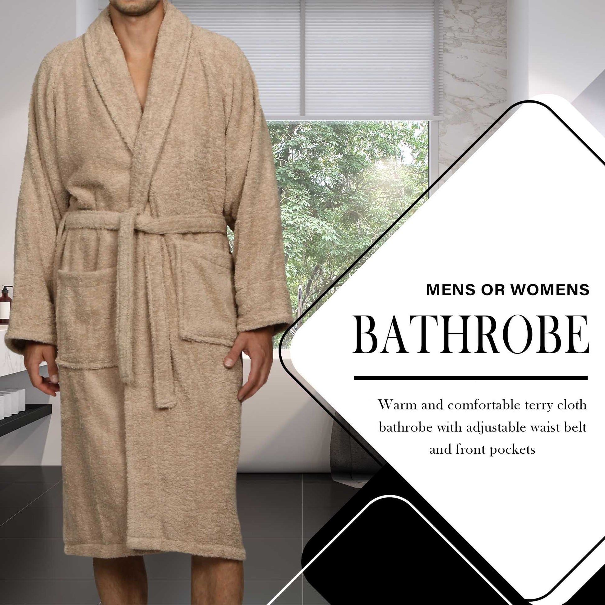 Cotton Ultra-Soft Terry Adult Unisex Lightweight Luxury Bathrobe - Taupe