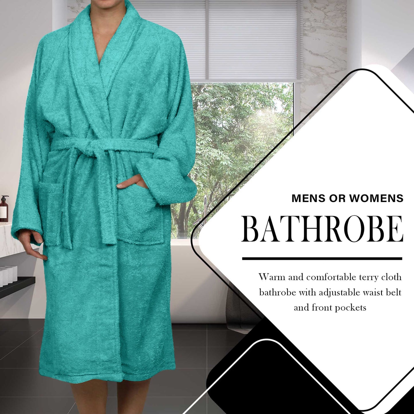 Cotton Ultra-Soft Terry Adult Unisex Lightweight Luxury Bathrobe - Teal