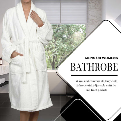 Cotton Ultra-Soft Terry Adult Unisex Lightweight Luxury Bathrobe - White