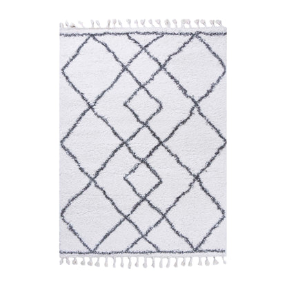  Superior Boho Geometric Diamonds Indoor Plush Shag Area Rug with Tassels - Cream-Grey