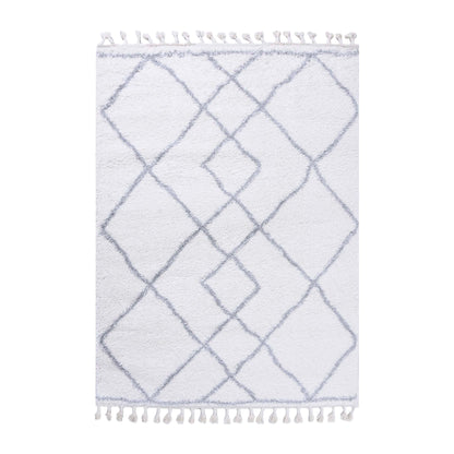Superior Boho Geometric Diamonds Indoor Plush Shag Area Rug with Tassels - Grey-Cream