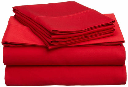 Superior Traditional 300-Thread Count Solid Egyptian Cotton Waterbed Sheet Set  -Red