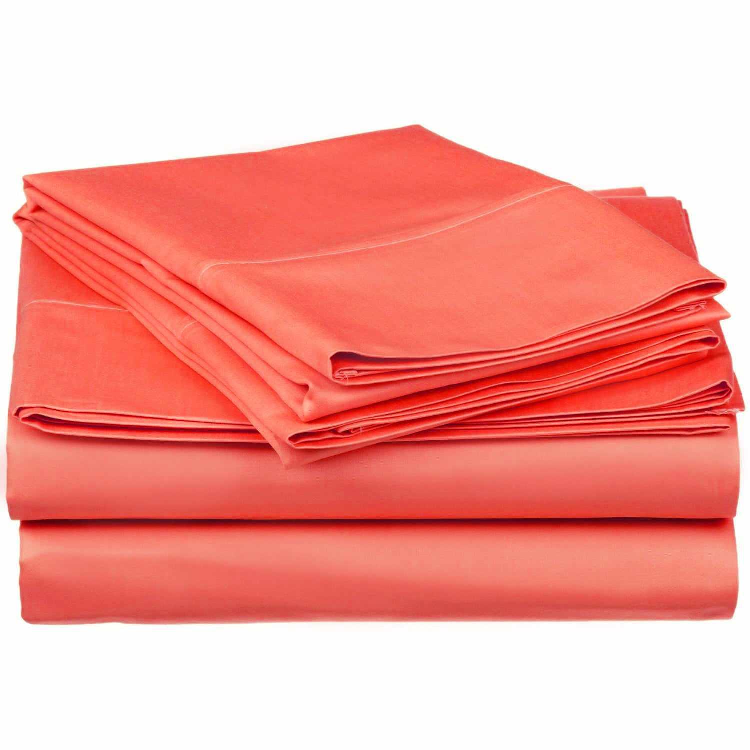 Superior Traditional 300-Thread Count Solid Egyptian Cotton Waterbed Sheet Set - Coral