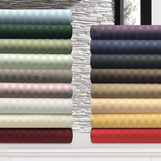 Traditional 300-Thread Count Stripe Egyptian Cotton Waterbed Sheet Set  -  Navy Blue