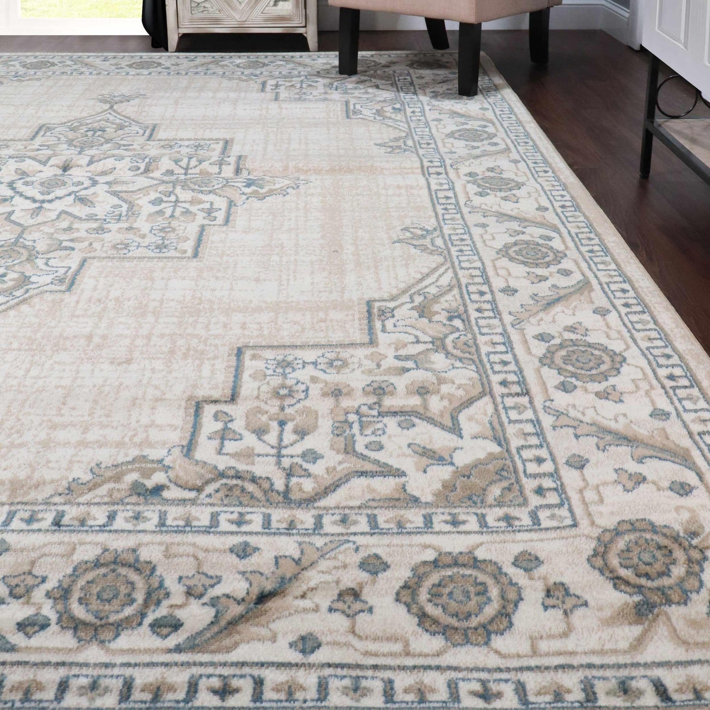 Superior Traditional Geometric Floral Medallion Design Indoor Home Area Rug -Beige