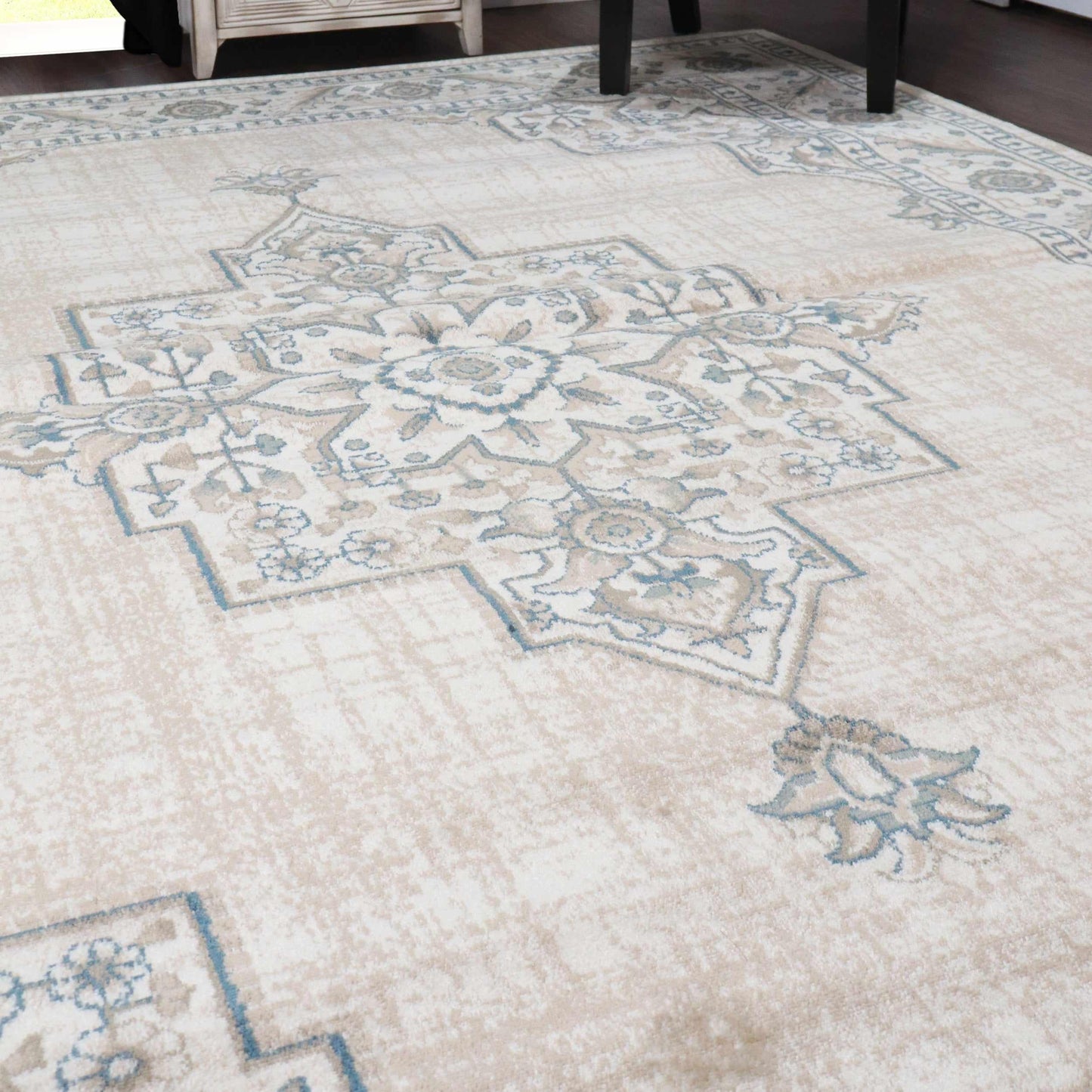 Superior Traditional Geometric Floral Medallion Design Indoor Home Area Rug -Beige