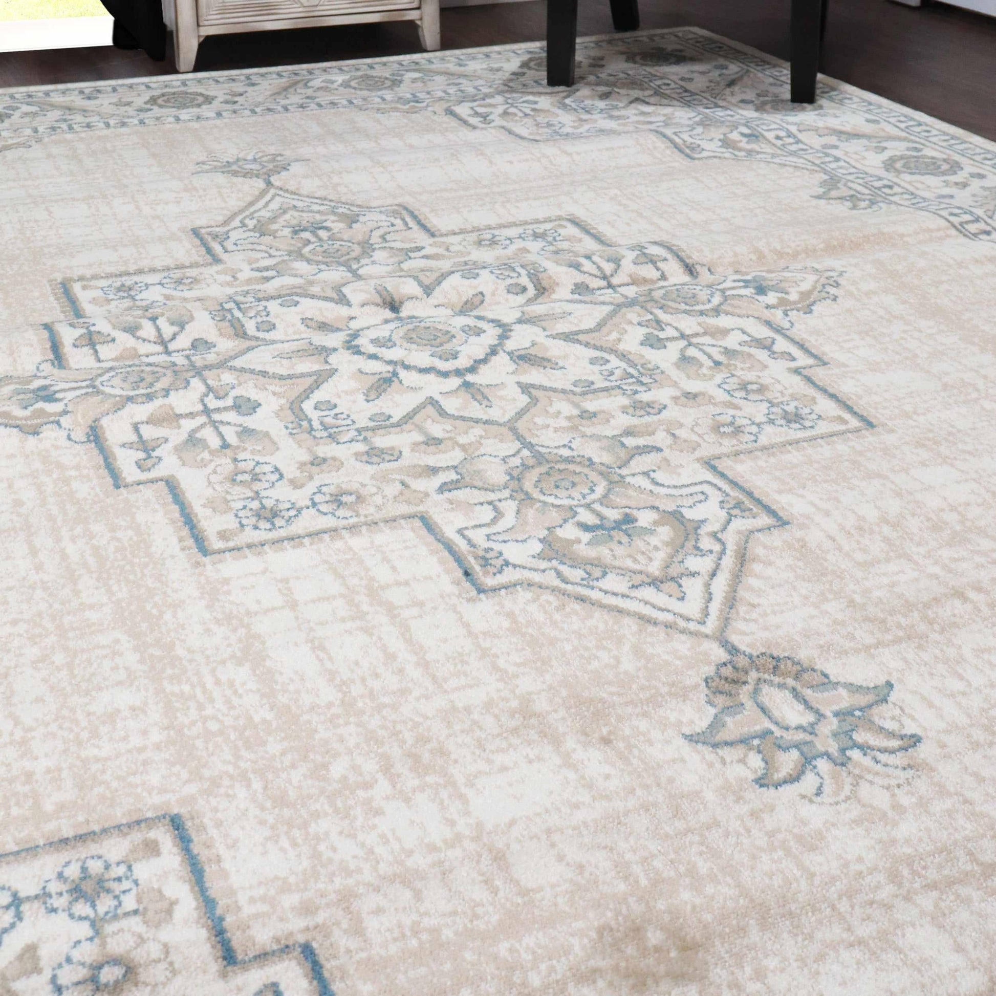 Superior Traditional Geometric Floral Medallion Design Indoor Home Area Rug -Beige