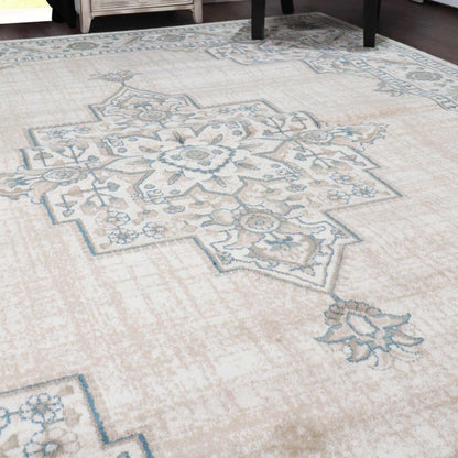 Superior Traditional Geometric Floral Medallion Design Indoor Home Area Rug -Beige