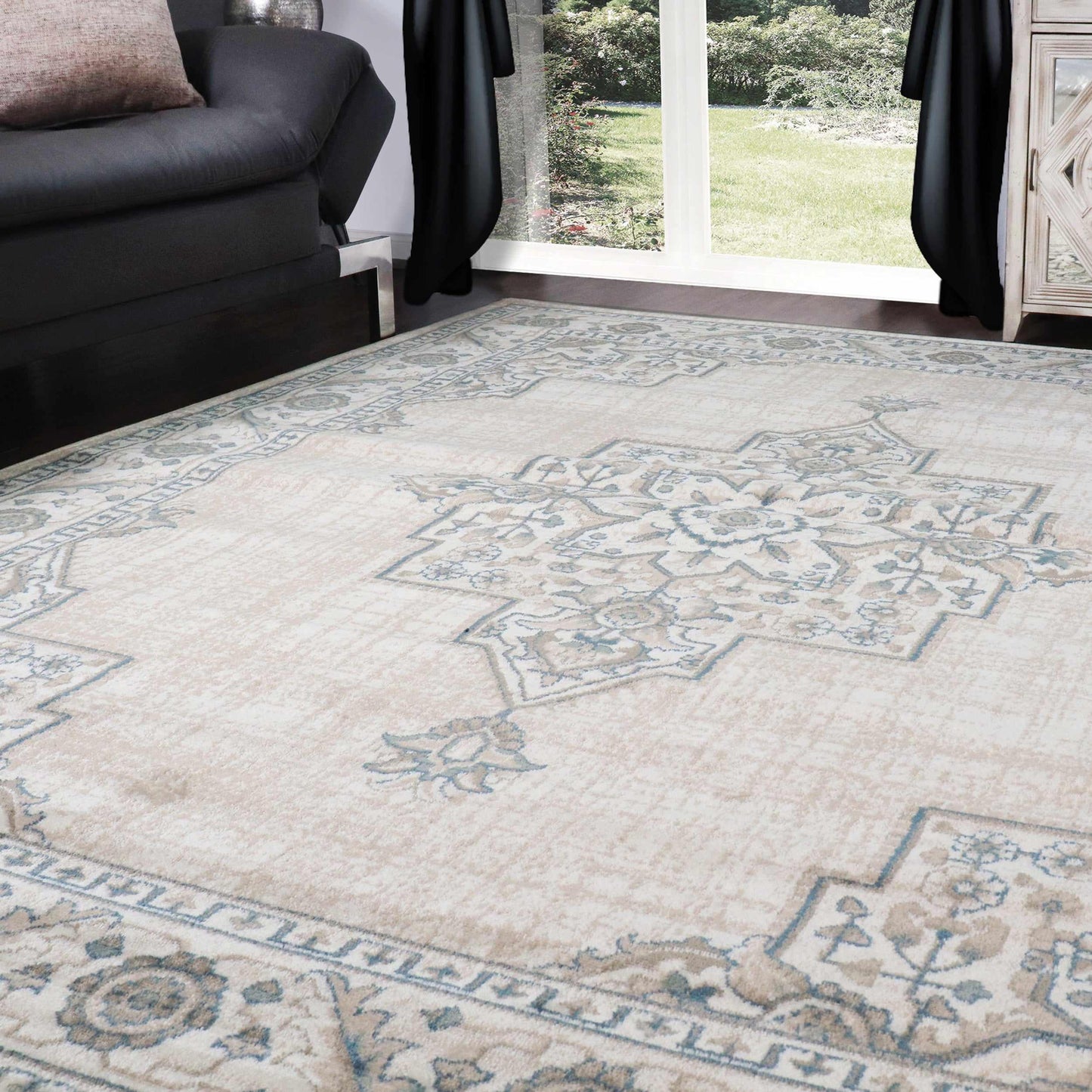Superior Traditional Geometric Floral Medallion Design Indoor Home Area Rug -Beige