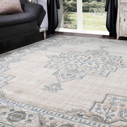 Superior Traditional Geometric Floral Medallion Design Indoor Home Area Rug -Beige