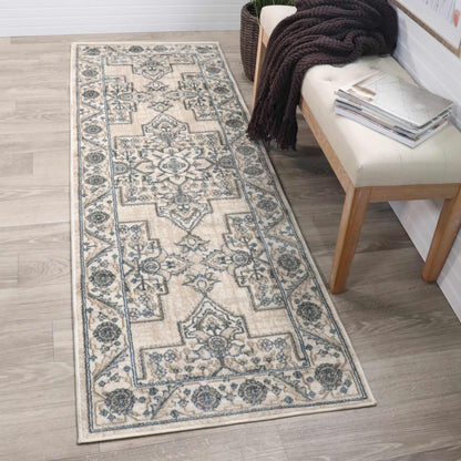 Superior Traditional Geometric Floral Medallion Design Indoor Home Area Rug - Beige