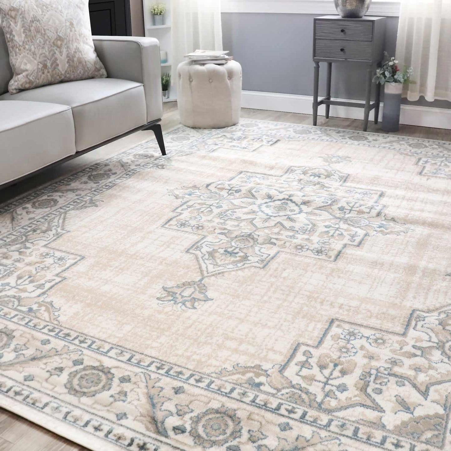 Superior Traditional Geometric Floral Medallion Design Indoor Home Area Rug - Beige