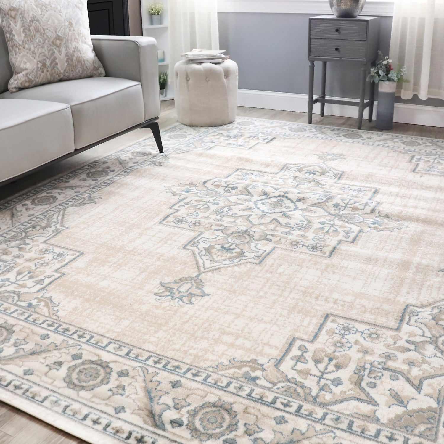 Superior Traditional Geometric Floral Medallion Design Indoor Home Area Rug - Beige