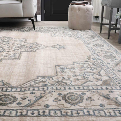 Superior Traditional Geometric Floral Medallion Design Indoor Home Area Rug - Beige