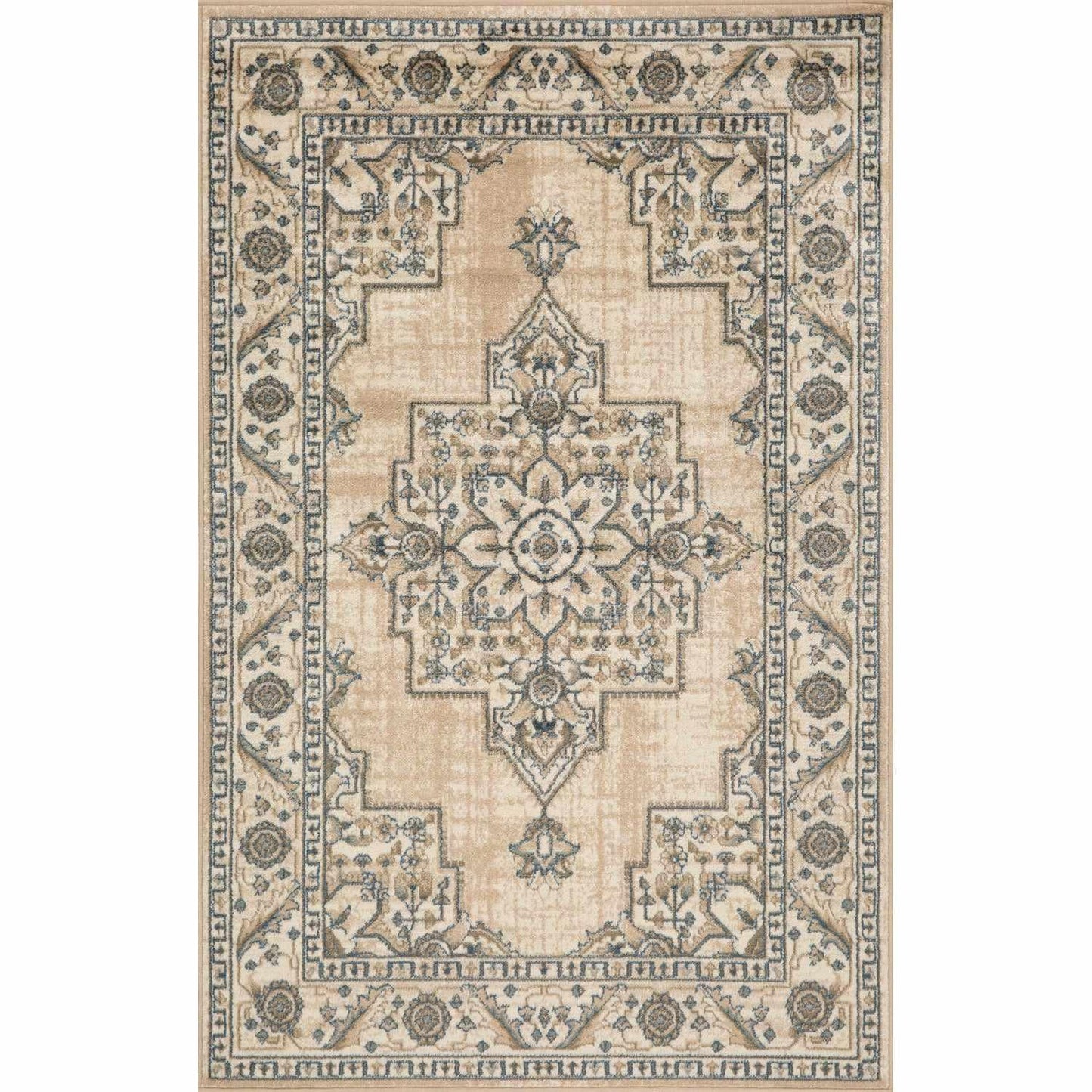 Superior Traditional Geometric Floral Medallion Design Indoor Home Area Rug - Beige