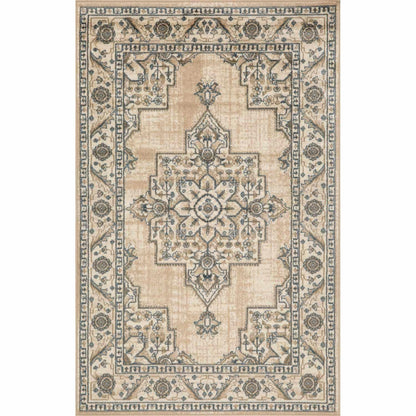 Superior Traditional Geometric Floral Medallion Design Indoor Home Area Rug - Beige